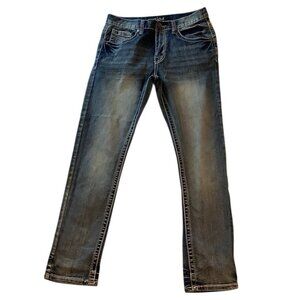True Luck Classic Straight Stretch Blue Denim Mens Jeans 32X31